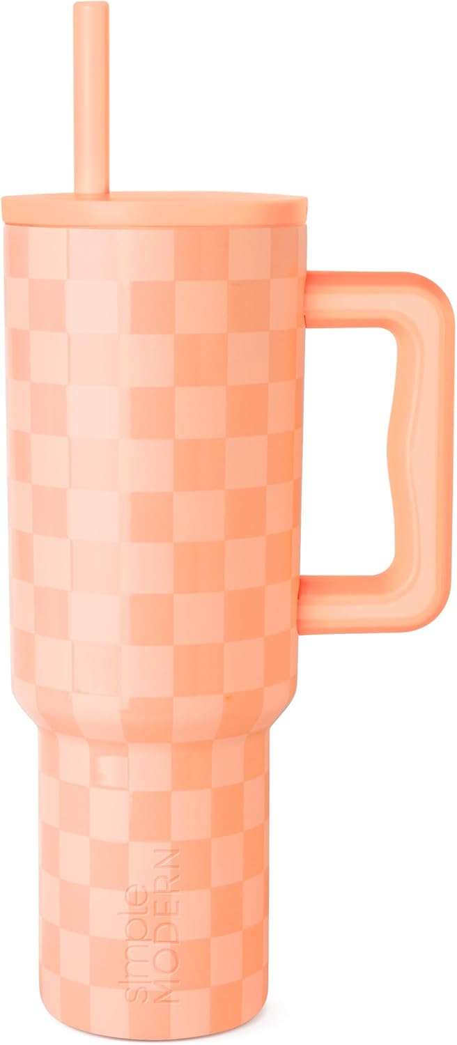 40oz Leak-Proof Ceramic Lined Tumbler with Handle | Checkered