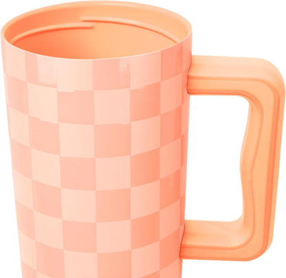 40oz Leak-Proof Ceramic Lined Tumbler with Handle | Checkered
