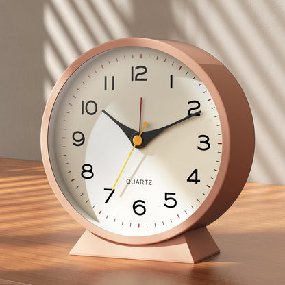 ® 4.5" Analog Alarm Clock,Small Retro Desk Clock Battery Operated,Silent Metal Table Clock with Light for Living Room Decor,Bedroom,Bedside,Shelf(Light Pink)