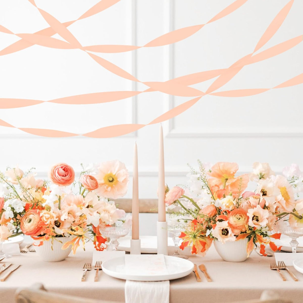 8 Rolls Crepe Paper Streamers, Peach Pink Streamers Party Decorations for Baby Shower Bridal Shower Wedding Bachelorette Party Girls Birthday Boho Decor