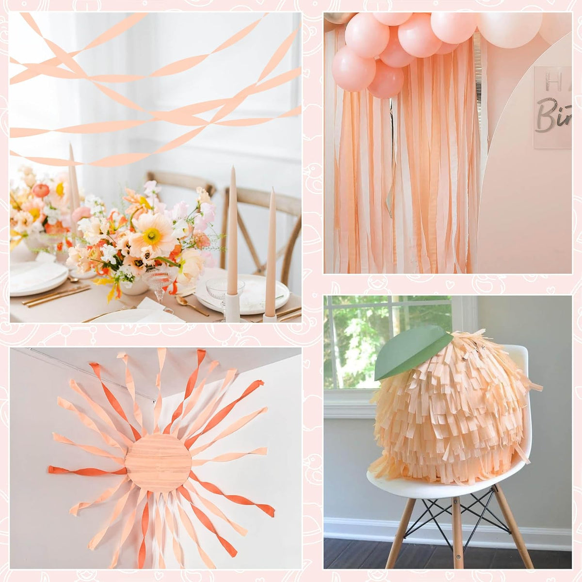 8 Rolls Crepe Paper Streamers, Peach Pink Streamers Party Decorations for Baby Shower Bridal Shower Wedding Bachelorette Party Girls Birthday Boho Decor