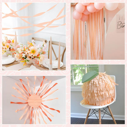 8 Rolls Crepe Paper Streamers, Peach Pink Streamers Party Decorations for Baby Shower Bridal Shower Wedding Bachelorette Party Girls Birthday Boho Decor