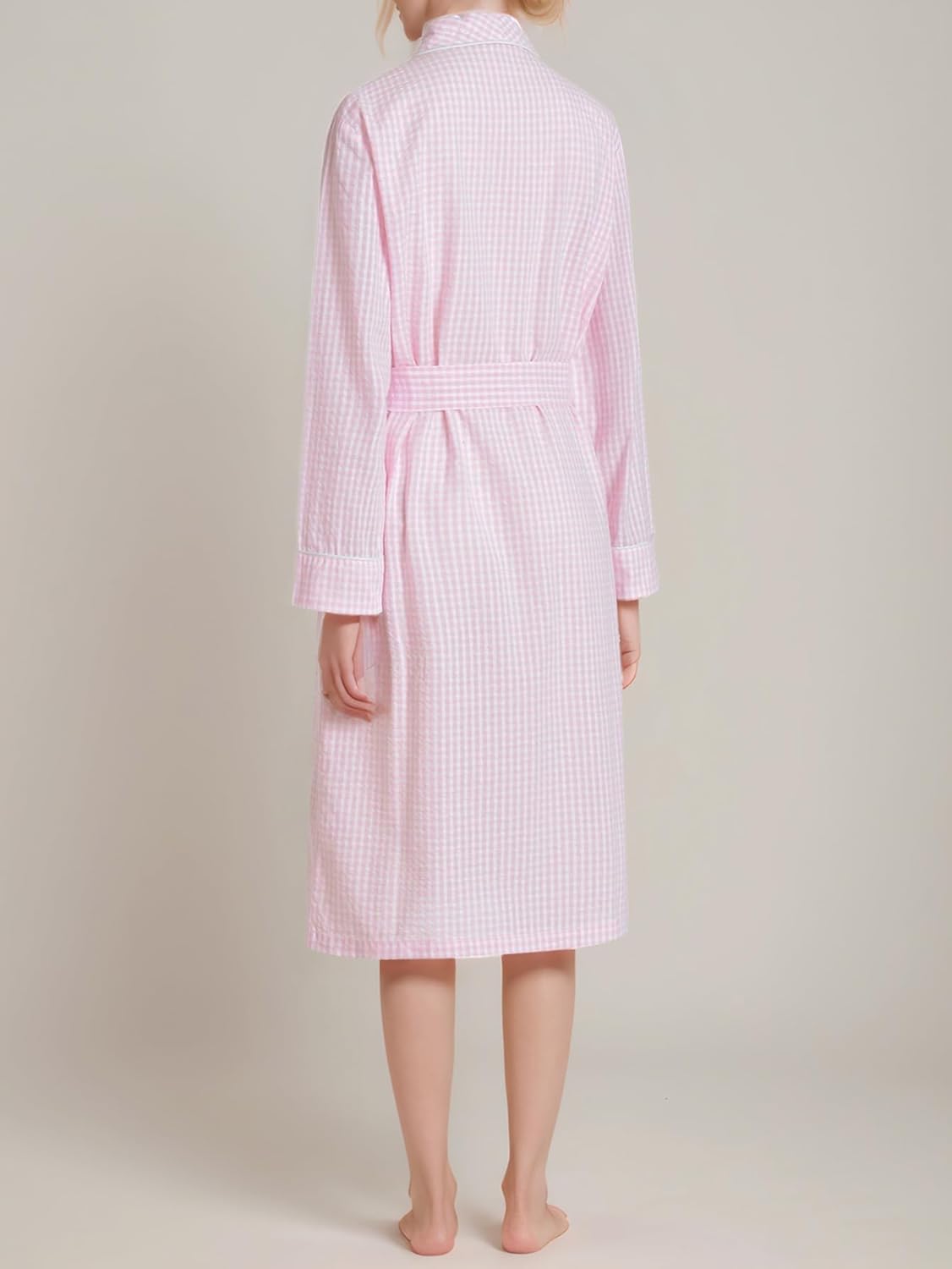 Women's Petite Robe Seersucker Cotton Bathrobe with Pockets Petite Length