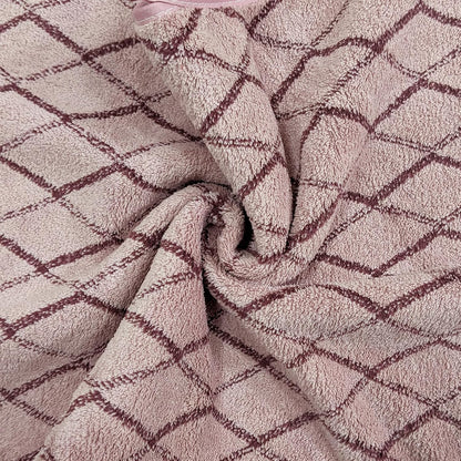 3-Piece Towel Set Bath and Hand Towels, Pink Checkered Print, Coral Fleece, Super Absorbent & Quick-Drying for Bathroom, Gym, Guest Use (1 Bath Sheet + 2 Hand Towels)
