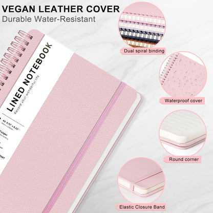 Lined Spiral Notebook for Women, A5 College Ruled Leather Spiral Journals