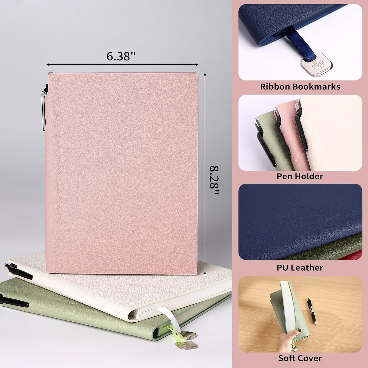 Lined Journal Notebook for Women A5 Softcover PU Leather Journals for Writing 160 Pages Daily Journaling College Ruled Notebooks for Work School Note Taking, Business 6.38'' X 8.28'' Pink