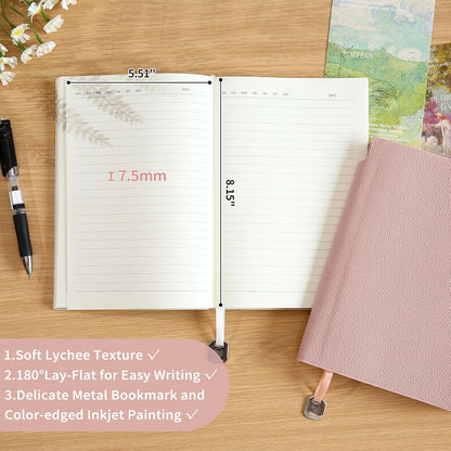 Lined Journal Notebook for Women A5 Softcover PU Leather Journals for Writing 160 Pages Daily Journaling College Ruled Notebooks for Work School Note Taking, Business 6.38'' X 8.28'' Pink