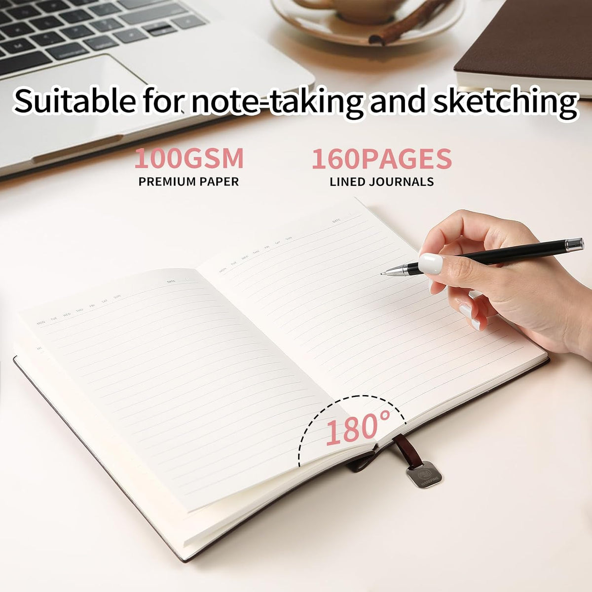 Lined Journal Notebook for Women A5 Softcover PU Leather Journals for Writing 160 Pages Daily Journaling College Ruled Notebooks for Work School Note Taking, Business 6.38'' X 8.28'' Pink