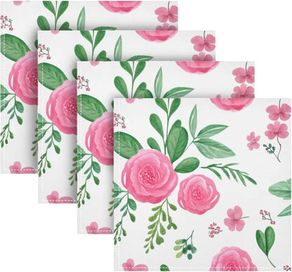 Qilmy Pink Flowers Cloth Napkins Set of 1, Ultra Soft Washable Reusable Polyester Dinner Table Napkins for Home Holiday Wedding Party 20 x 20 Inch