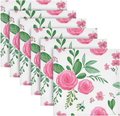 Qilmy Pink Flowers Cloth Napkins Set of 1, Ultra Soft Washable Reusable Polyester Dinner Table Napkins for Home Holiday Wedding Party 20 x 20 Inch