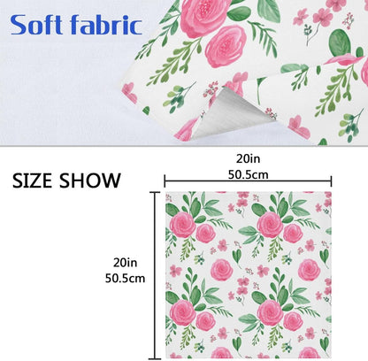 Qilmy Pink Flowers Cloth Napkins Set of 1, Ultra Soft Washable Reusable Polyester Dinner Table Napkins for Home Holiday Wedding Party 20 x 20 Inch