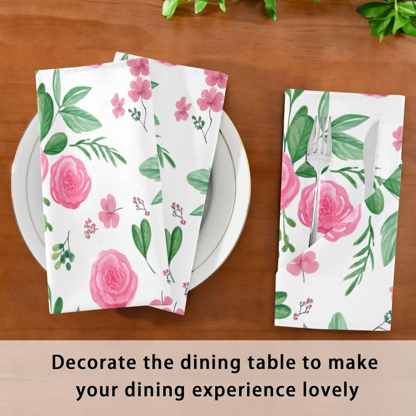 Qilmy Pink Flowers Cloth Napkins Set of 1, Ultra Soft Washable Reusable Polyester Dinner Table Napkins for Home Holiday Wedding Party 20 x 20 Inch