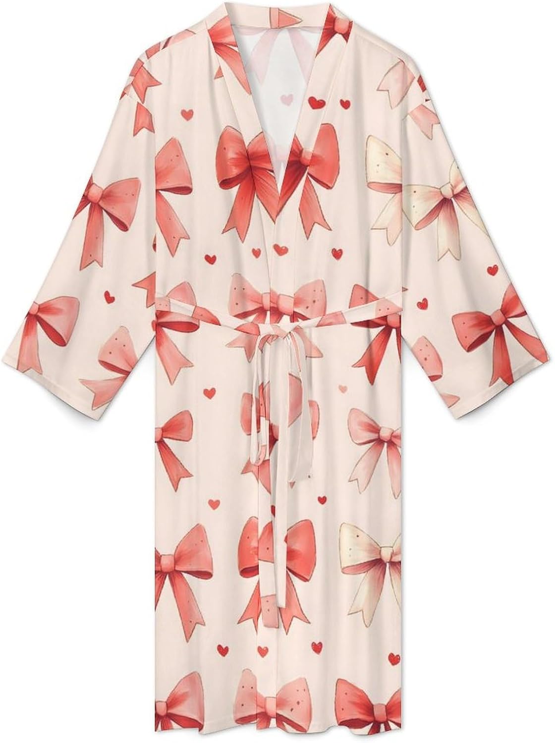 Pink Bow Print Robes for Men Women, Soft Bathrobe Long Men Womens Robes Lightweight Cozy Bath Robe