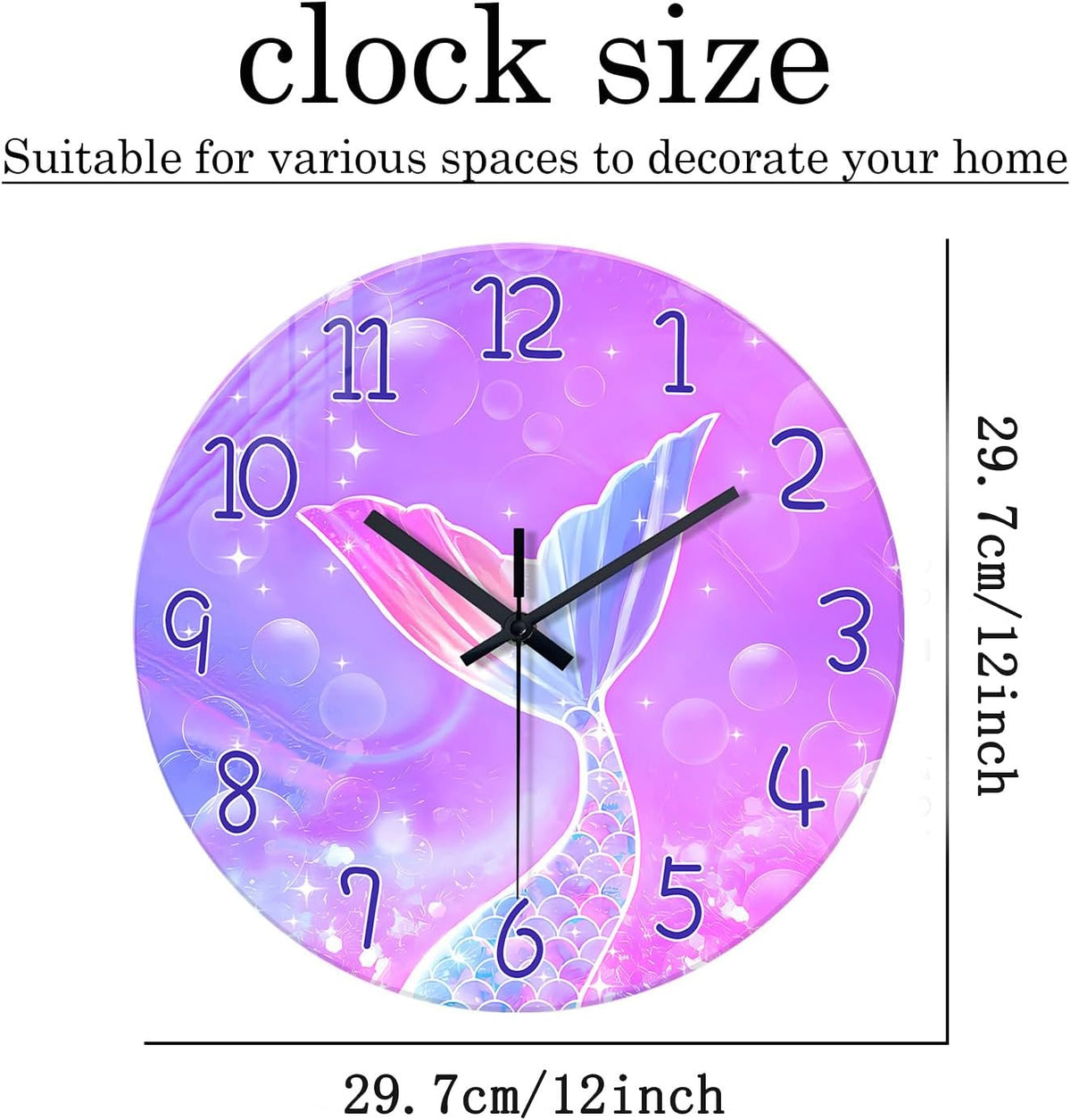Mermaid Wall Clocks Battery Operated 12 Inch