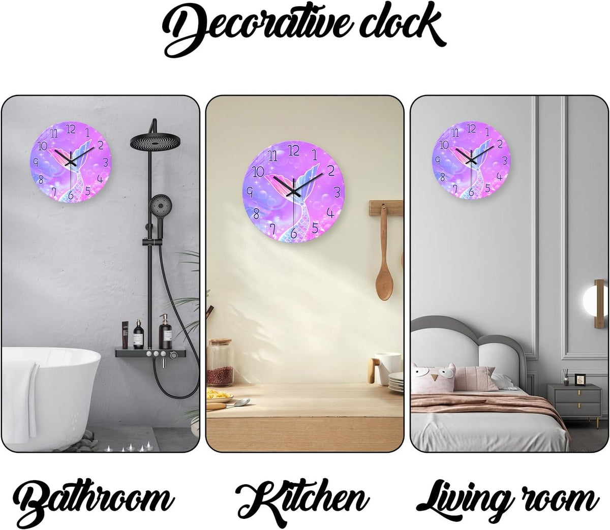 Mermaid Wall Clocks Battery Operated 12 Inch