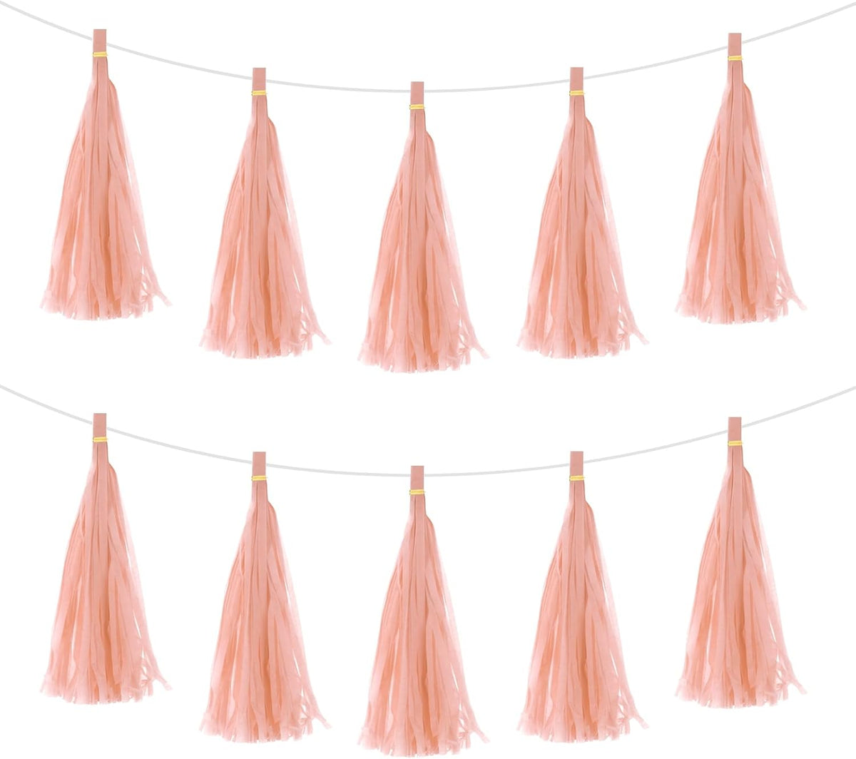 15Pcs Peach Pink Tassel Garland Banner with Rope Tissue Paper Tassels Party DIY Kits for Anniversary Wedding Birthday Party