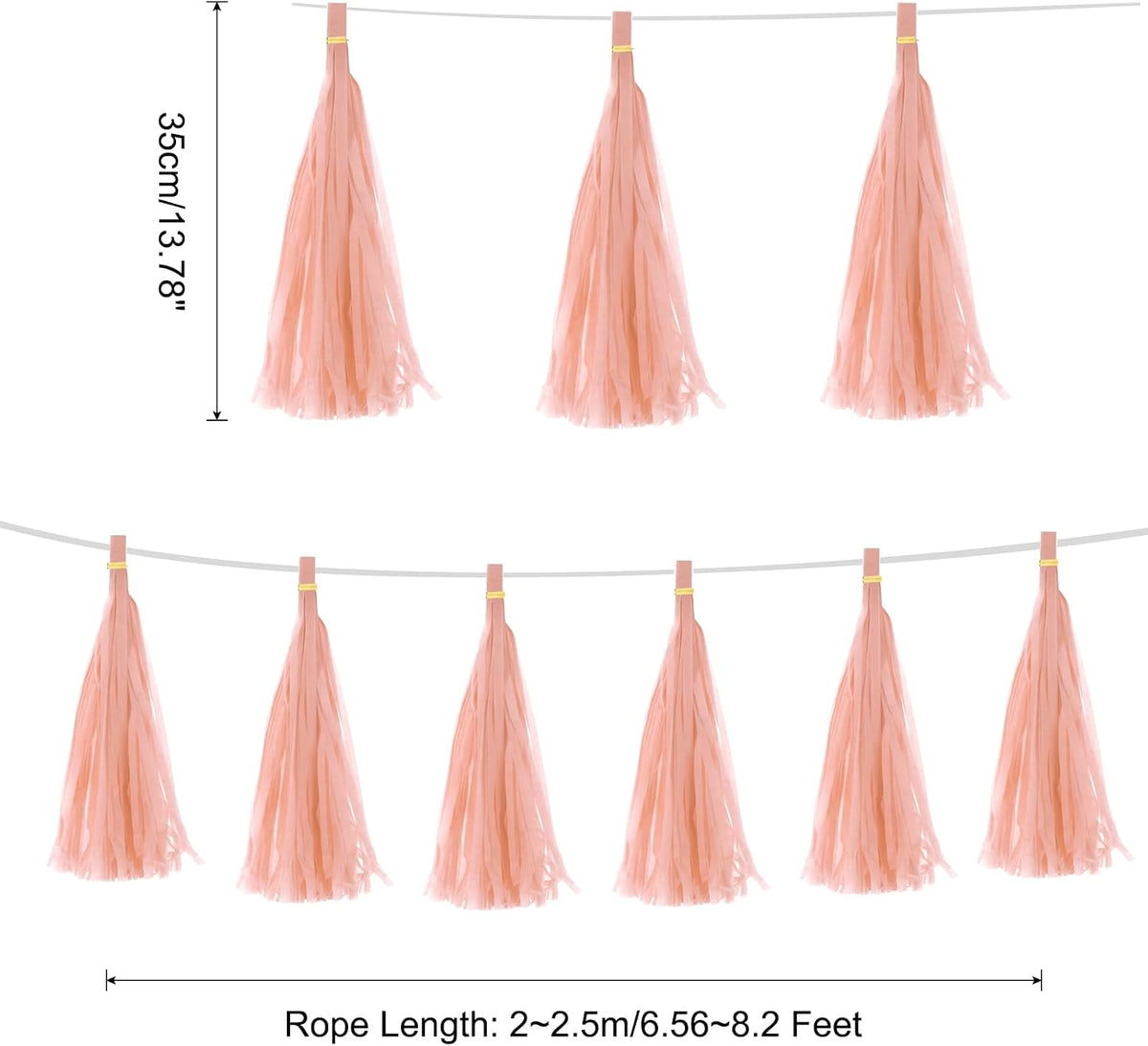 15Pcs Peach Pink Tassel Garland Banner with Rope Tissue Paper Tassels Party DIY Kits for Anniversary Wedding Birthday Party