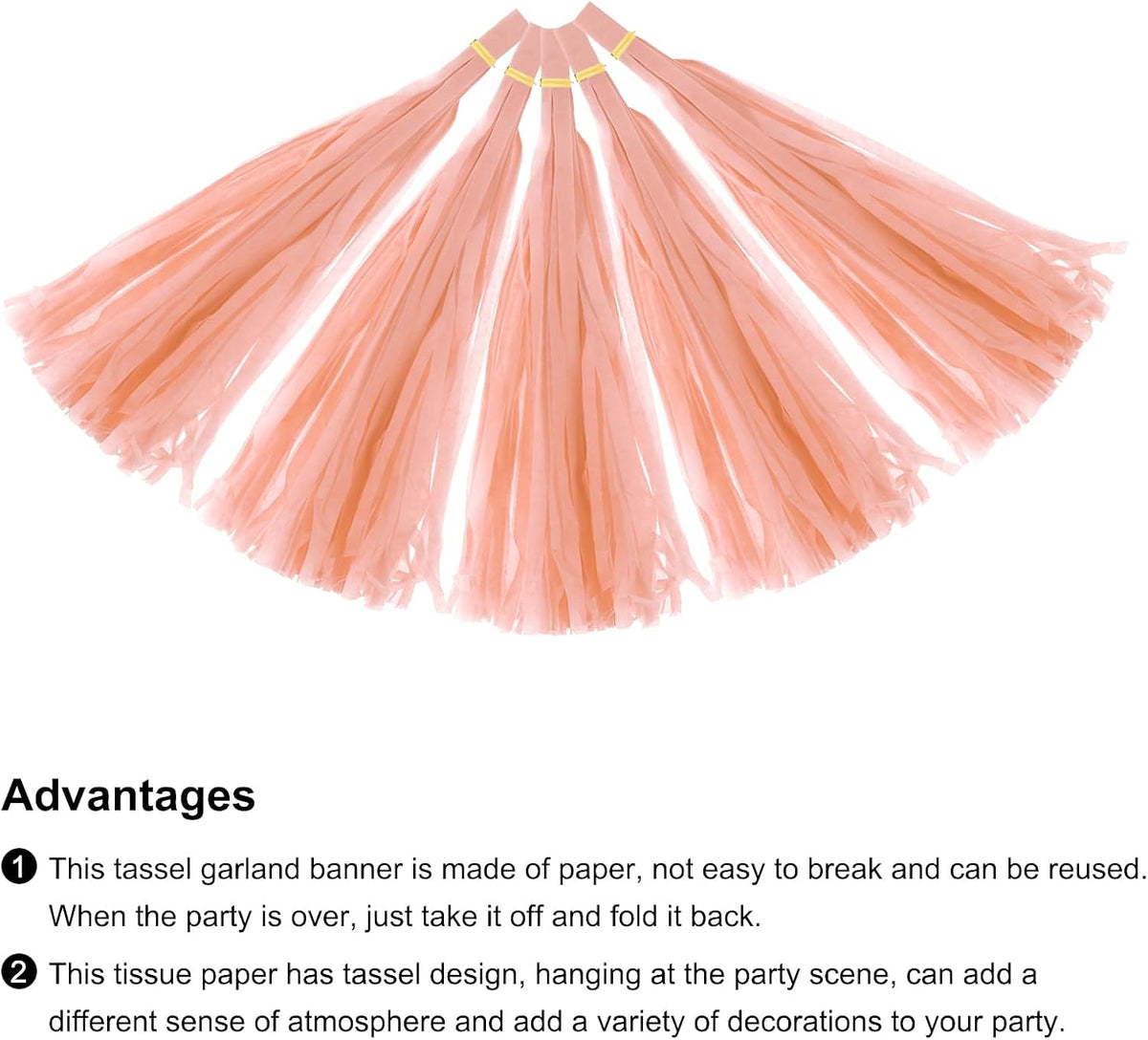 15Pcs Peach Pink Tassel Garland Banner with Rope Tissue Paper Tassels Party DIY Kits for Anniversary Wedding Birthday Party