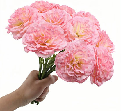 10 Pack Artificial Carnations Flowers - 11.4 Inch Real Touch Silk Flowers with Stems for Wedding Bouquets, Bridal Centerpieces, Home Floral Arrangements & Table Decor (Pink)