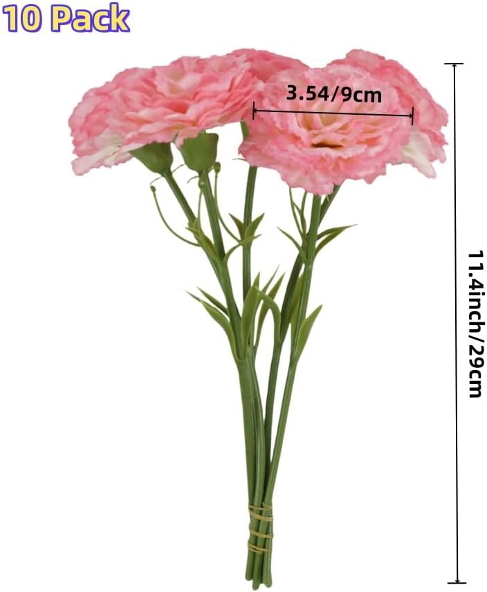 10 Pack Artificial Carnations Flowers - 11.4 Inch Real Touch Silk Flowers with Stems for Wedding Bouquets, Bridal Centerpieces, Home Floral Arrangements & Table Decor (Pink)