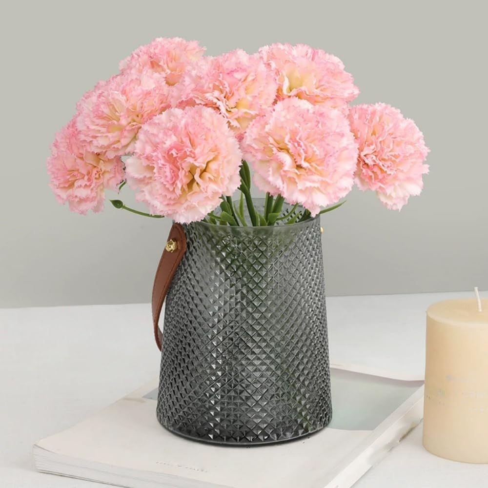 10 Pack Artificial Carnations Flowers - 11.4 Inch Real Touch Silk Flowers with Stems for Wedding Bouquets, Bridal Centerpieces, Home Floral Arrangements & Table Decor (Pink)