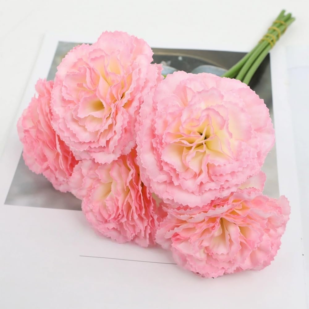 10 Pack Artificial Carnations Flowers - 11.4 Inch Real Touch Silk Flowers with Stems for Wedding Bouquets, Bridal Centerpieces, Home Floral Arrangements & Table Decor (Pink)