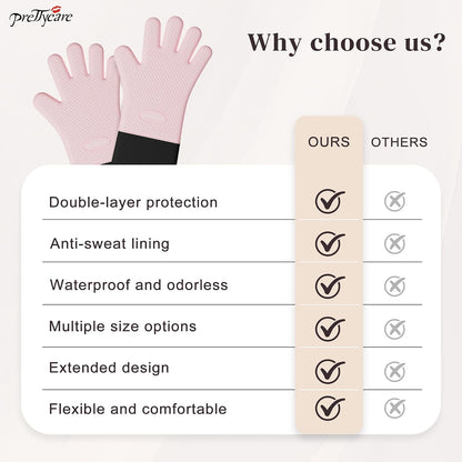 Silicone Oven Mitts, Waterproof & Non-Slip Oven Gloves with Fingers,Cotton Lined Silicone Oven Gloves Kitchen Mitts-Heat Resistant for Baking Cooking BBQ,Women（Pink