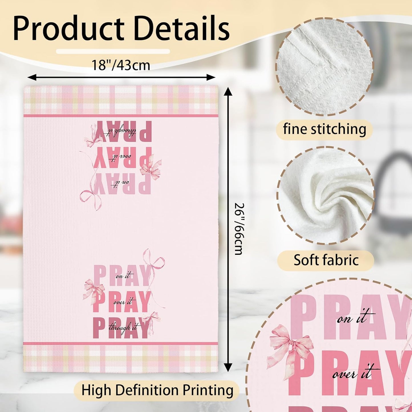 Pink Bow Kitchen Towels Set, Christian Decorative Kitchen Dish Towels, Cute Waffle Weave Dish Cloth, Pink Home Decor, Best Housewarming Gifts for Family Friends-B06