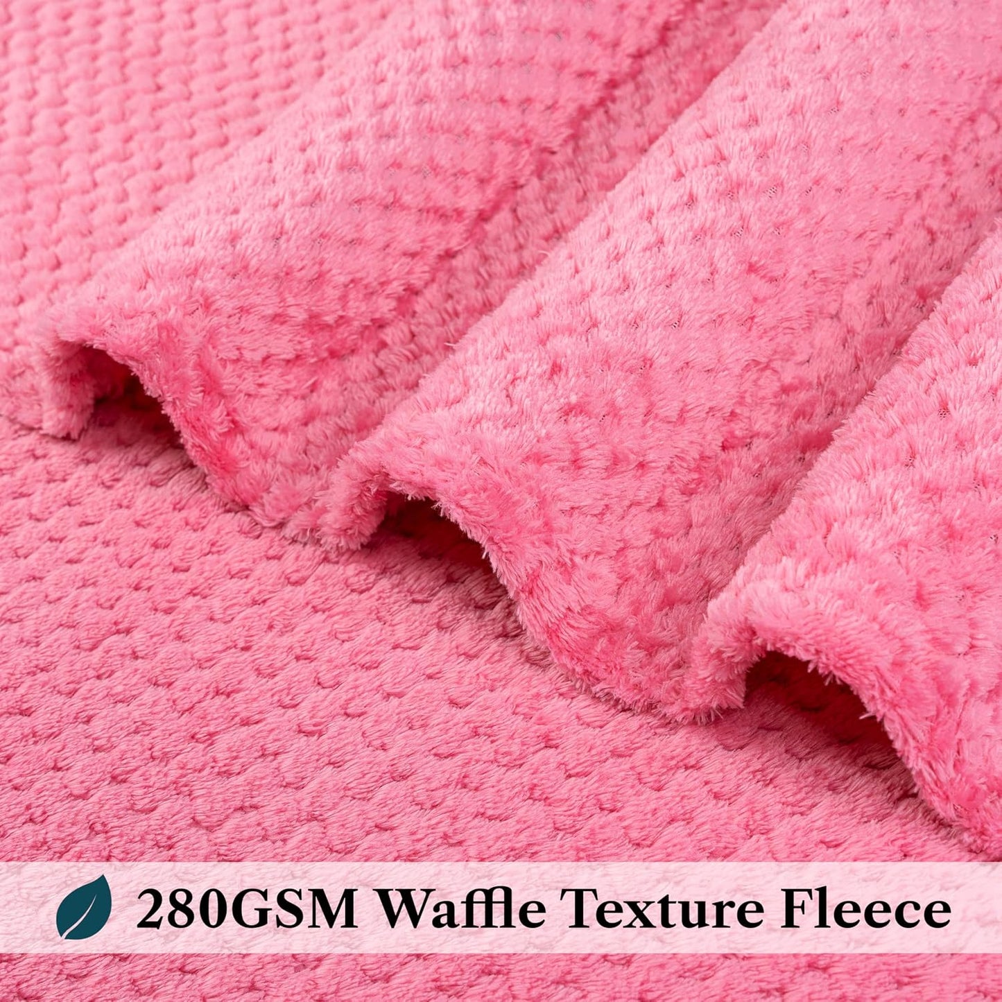 PAVILIA Hot Pink Fleece Throw Blanket for Couch Sofa Bed, Soft Fuzzy Waffle Jacquard Microfiber, Warm Lightweight Fade-Resistant Decorative All Season Throw, 50x60