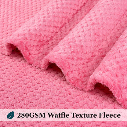 PAVILIA Hot Pink Fleece Throw Blanket for Couch Sofa Bed, Soft Fuzzy Waffle Jacquard Microfiber, Warm Lightweight Fade-Resistant Decorative All Season Throw, 50x60