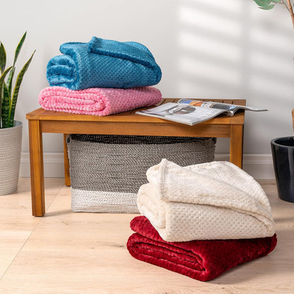 PAVILIA Hot Pink Fleece Throw Blanket for Couch Sofa Bed, Soft Fuzzy Waffle Jacquard Microfiber, Warm Lightweight Fade-Resistant Decorative All Season Throw, 50x60