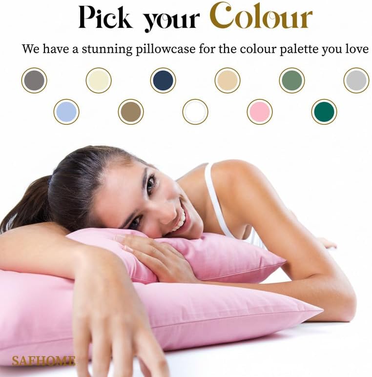 Light Pink Queen Standard Size Pillow Cases Set of 2, 100% Egyptian Cotton Pillowcases, Cooling Pillow Cases for Hot Sleepers, Soft Breathable Pillow Case Covers, Bed Pillow Covers