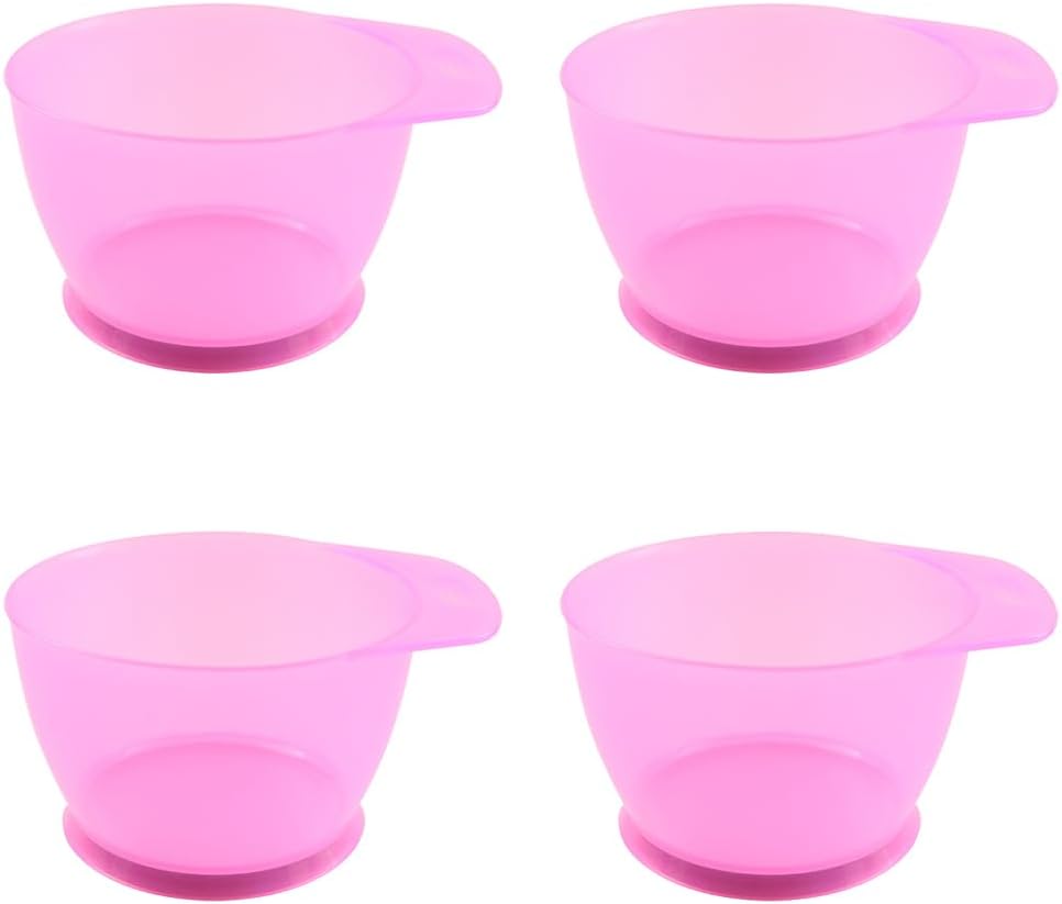 4-Piece Hair Color Mixing Bowls, Transparent Pink, Plastic, Modern Style, Hair Color Bowl, Salon & Home Use