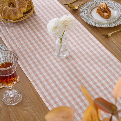 Plaid Gingham Ruffle Table Runner, Pink 13" x 72" Cotton