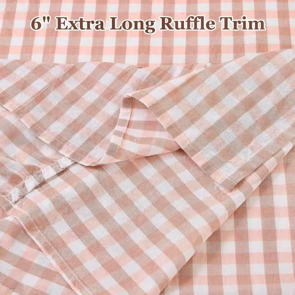 Plaid Gingham Ruffle Table Runner, Pink 13" x 72" Cotton