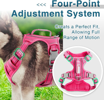 Dog Harness No Pull with ID Tag Pocket - Heavy Duty, Reflective, Easy Control for Large Dogs(Pink,L)
