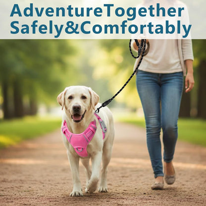 Dog Harness No Pull with ID Tag Pocket - Heavy Duty, Reflective, Easy Control for Large Dogs(Pink,L)