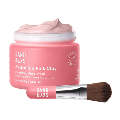 Clay Mask for Face Pore Minimizer - Australian Pink Clay Detoxifying Face Mask for Pores, Kaolin Clay Mask, Brightening Vitamin C Formula, Brush Included