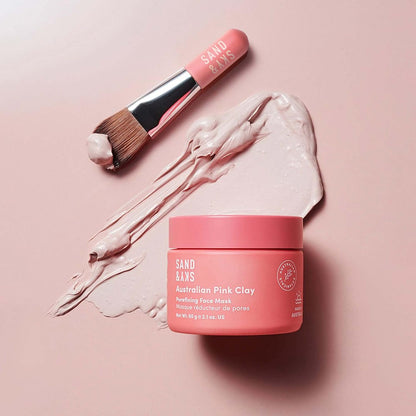 Clay Mask for Face Pore Minimizer - Australian Pink Clay Detoxifying Face Mask for Pores, Kaolin Clay Mask, Brightening Vitamin C Formula, Brush Included