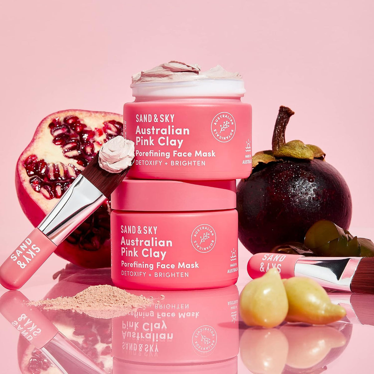 Clay Mask for Face Pore Minimizer - Australian Pink Clay Detoxifying Face Mask for Pores, Kaolin Clay Mask, Brightening Vitamin C Formula, Brush Included