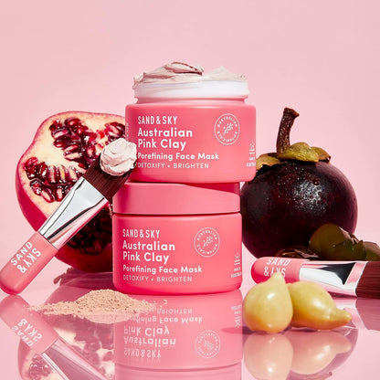 Clay Mask for Face Pore Minimizer - Australian Pink Clay Detoxifying Face Mask for Pores, Kaolin Clay Mask, Brightening Vitamin C Formula, Brush Included