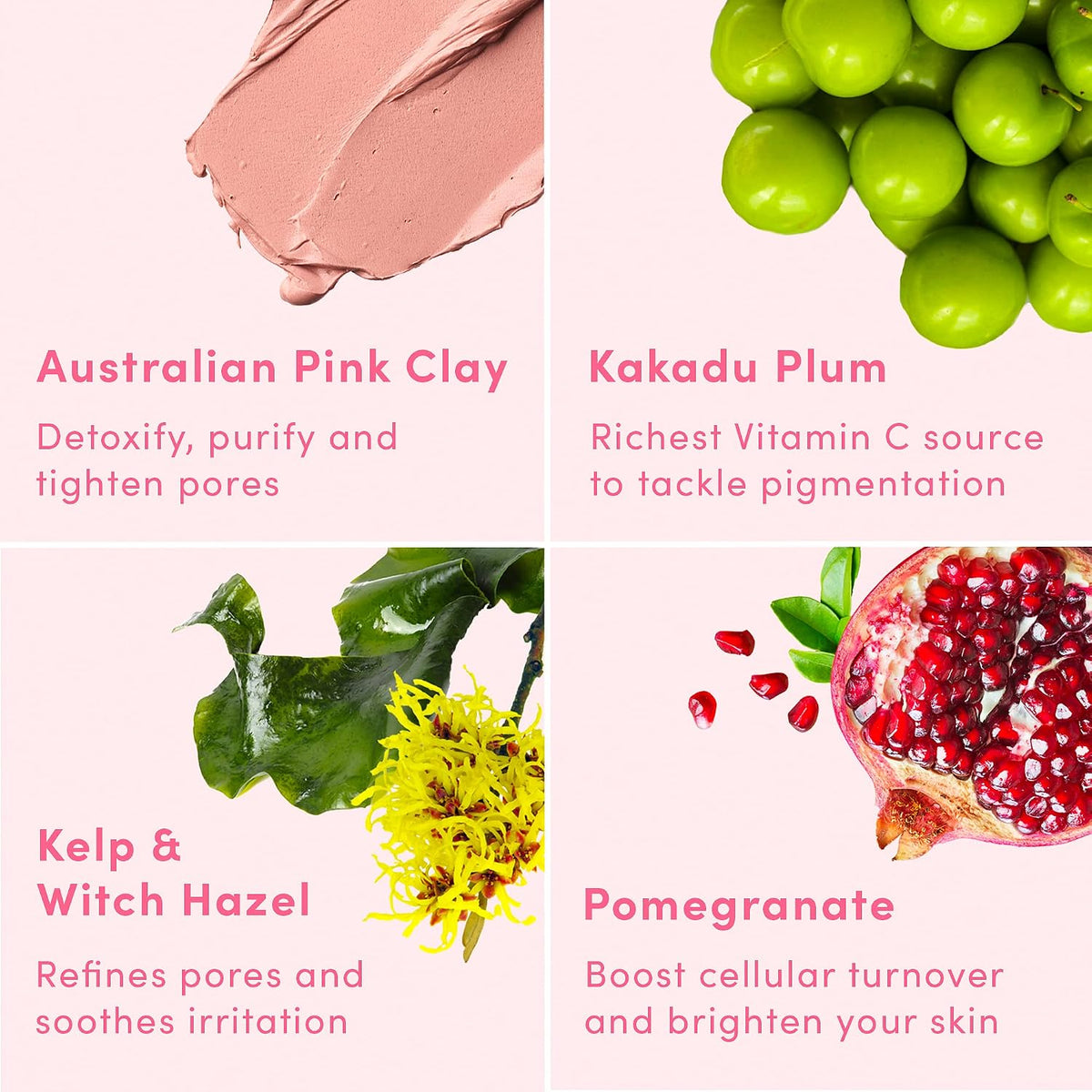 Clay Mask for Face Pore Minimizer - Australian Pink Clay Detoxifying Face Mask for Pores, Kaolin Clay Mask, Brightening Vitamin C Formula, Brush Included