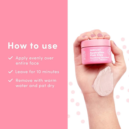 Clay Mask for Face Pore Minimizer - Australian Pink Clay Detoxifying Face Mask for Pores, Kaolin Clay Mask, Brightening Vitamin C Formula, Brush Included