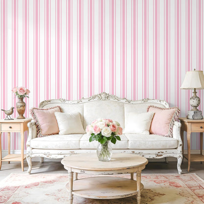 Pink Striped Wallpaper Peel and Stick Preppy Pink Stripe Contact Paper for Cabinets Accent Walls Nursery 17.7''x118'' Removable Self Adhesive Striped Geometric Wallpaper for Bedroom Girls Room