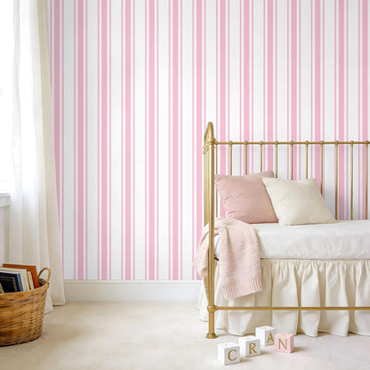 Pink Striped Wallpaper Peel and Stick Preppy Pink Stripe Contact Paper for Cabinets Accent Walls Nursery 17.7''x118'' Removable Self Adhesive Striped Geometric Wallpaper for Bedroom Girls Room