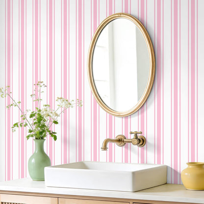 Pink Striped Wallpaper Peel and Stick Preppy Pink Stripe Contact Paper for Cabinets Accent Walls Nursery 17.7''x118'' Removable Self Adhesive Striped Geometric Wallpaper for Bedroom Girls Room