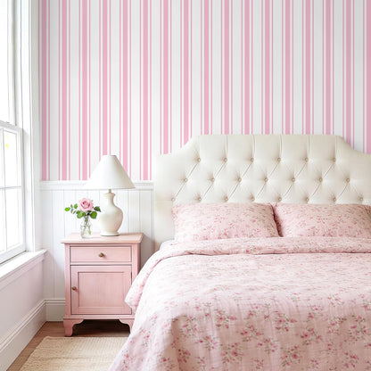 Pink Striped Wallpaper Peel and Stick Preppy Pink Stripe Contact Paper for Cabinets Accent Walls Nursery 17.7''x118'' Removable Self Adhesive Striped Geometric Wallpaper for Bedroom Girls Room