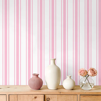 Pink Striped Wallpaper Peel and Stick Preppy Pink Stripe Contact Paper for Cabinets Accent Walls Nursery 17.7''x118'' Removable Self Adhesive Striped Geometric Wallpaper for Bedroom Girls Room