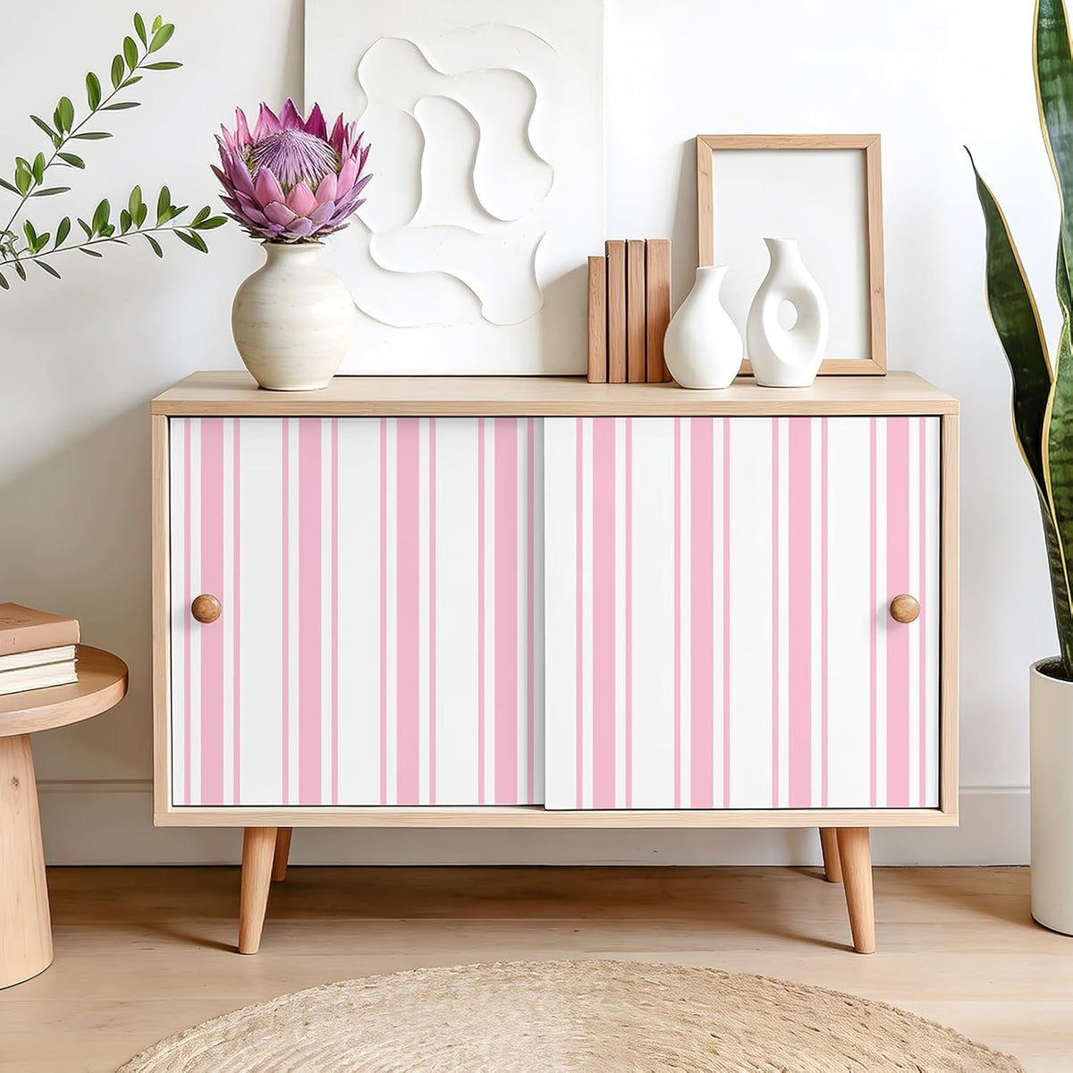 Pink Striped Wallpaper Peel and Stick Preppy Pink Stripe Contact Paper for Cabinets Accent Walls Nursery 17.7''x118'' Removable Self Adhesive Striped Geometric Wallpaper for Bedroom Girls Room