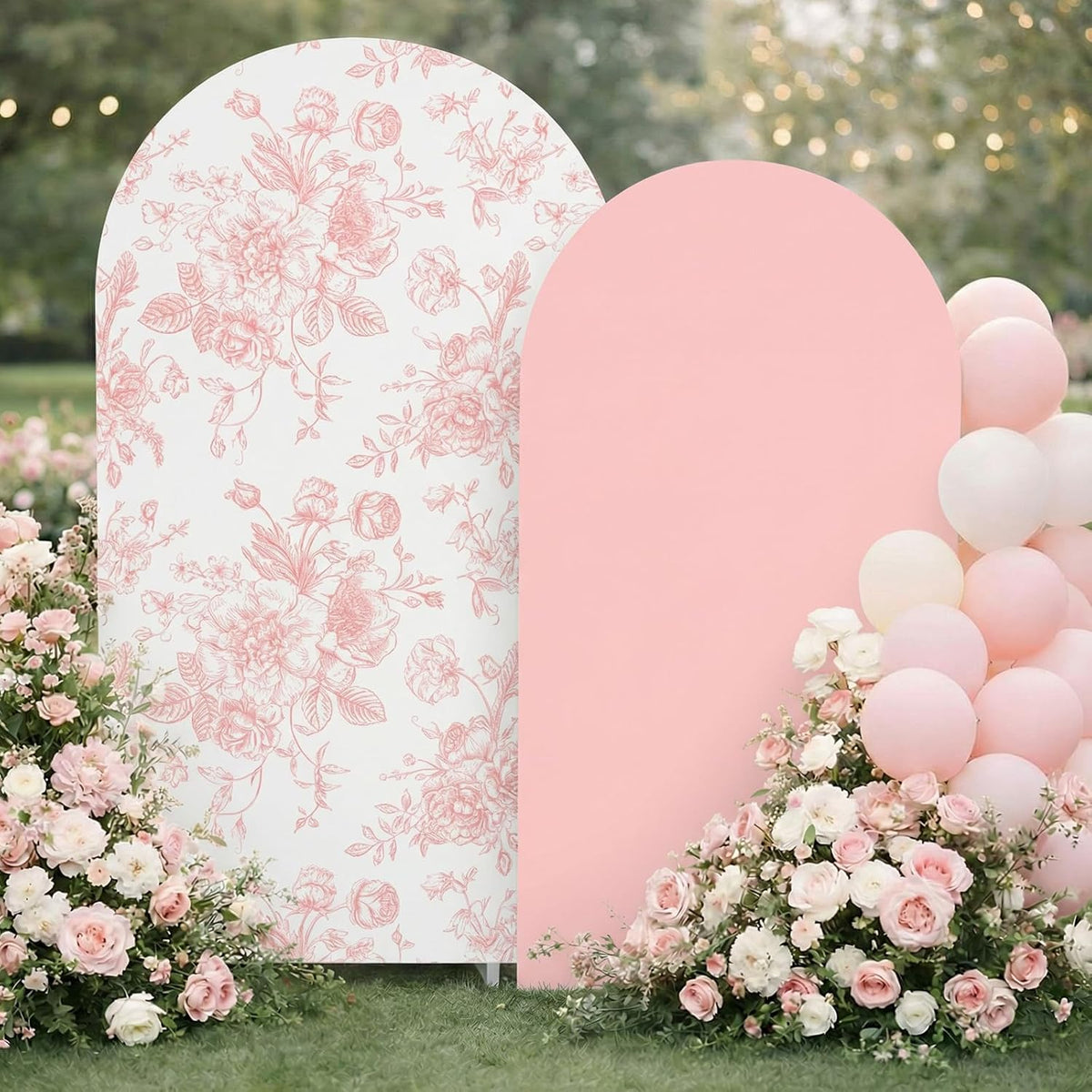 2 Set Pink Floral Arch Cover 7.2ft 6.6ft Stretchy Party Backdrop